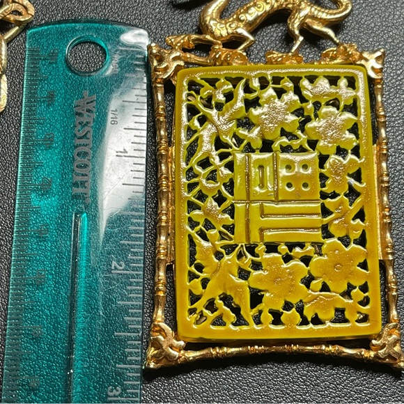 Vintage Signed ART Arthur Pepper Dragon & Yellow Enamel Pendant Necklace - Picture 8 of 10